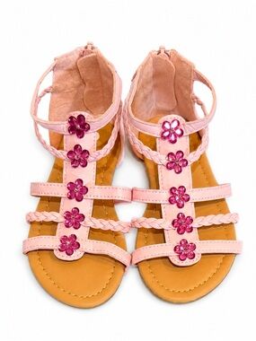 Girls Pink Flower Embellished Gladiator Sandals - Size 9